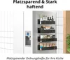 Shelves attached to the side of a refrigerator, holding various kitchen items. Produktbild-Vorschau