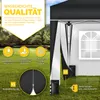 A marketing image showing features of a black pop-up gazebo. Náhľad obrázku produktu
