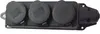 A black multi-outlet power strip with three covered sockets and a connector on the right. Produktbild-Vorschau