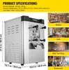 A commercial ice cream maker is shown with product specifications and lifestyle images of businesses that might use it. Voir les images du produit