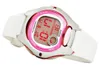 A digital watch with a white band and a pink and gray bezel. Produktbild-Vorschau