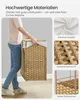 A person is holding a laundry basket, with close-up shots of the materials used in its construction. Produktbild-Vorschau