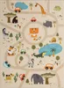 A flat lay of a children's rug with a safari theme, featuring cartoon animals and cars on a road network. Produktbild-Vorschau