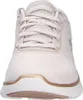 A front view of a beige Skechers sneaker with gold accents. Voir les images du produit