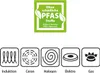 A green badge indicating PFAS-free status and icons representing different stovetop types. Produktbild-Vorschau