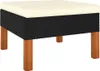 A square ottoman with a cream cushion and a black rattan base, supported by four wooden legs, is shown against a white background. Náhľad obrázku produktu
