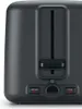 A close-up view of the controls and slots of a black toaster. Voir les images du produit