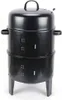 A black smoker grill with a thermometer on top, set against a white background. Podgląd zdjęcia produktu