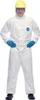 A person wearing a white protective suit, yellow hard hat, and blue gloves, standing against a white background. Anteprima dell’immagine prodotto