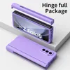 A purple phone case for a Samsung Galaxy Z Fold 5 is shown in two parts, with the top part detached. Produktbild-Vorschau