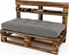 A pallet bench with a gray cushion on a white background. Produktbild-Vorschau