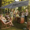 A group of people enjoying a gathering outdoors under a large cantilever umbrella. Voir les images du produit