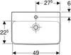A technical drawing of a sink with dimensions indicated. Produktbild-Vorschau