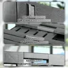 Collage of three close-up shots of a gray folding storage box, highlighting its features. Produktbild-Vorschau