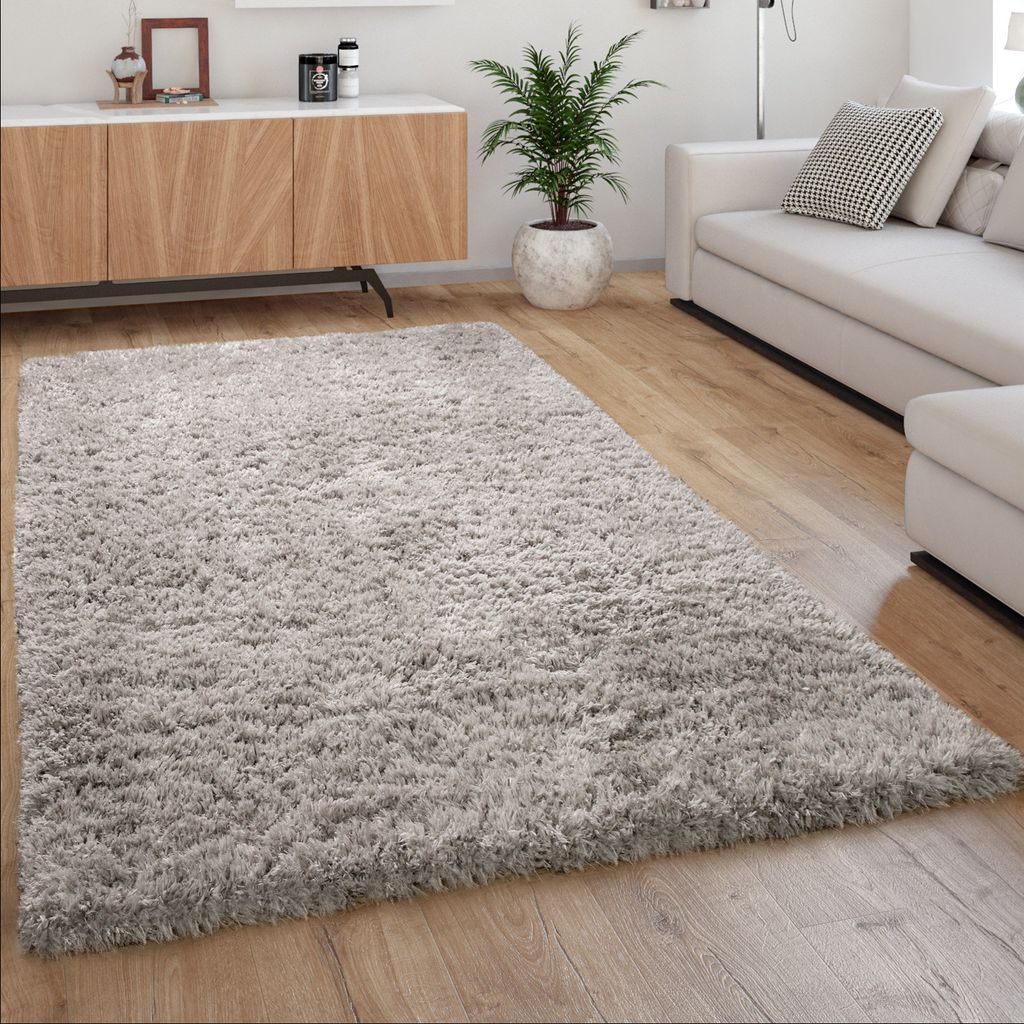 Hochflor Teppich Kuschelig Modern Shaggy Flokati Stil Gemütlich Uni Grau Grösse 120x160 cm