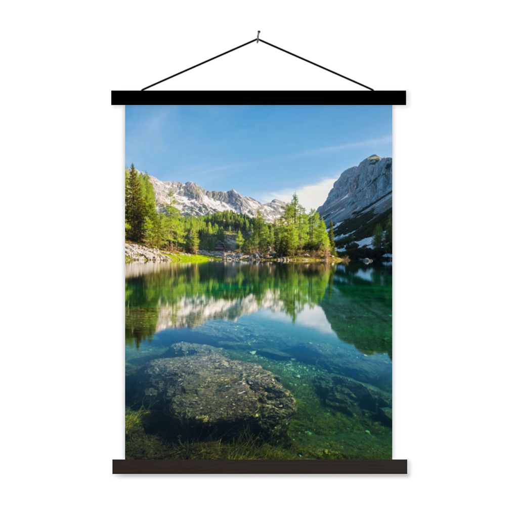 MuchoWow Textilposter Wasser - Berge - Felsen 90x120 cm mit schwarzem Rahmen - Dekoration