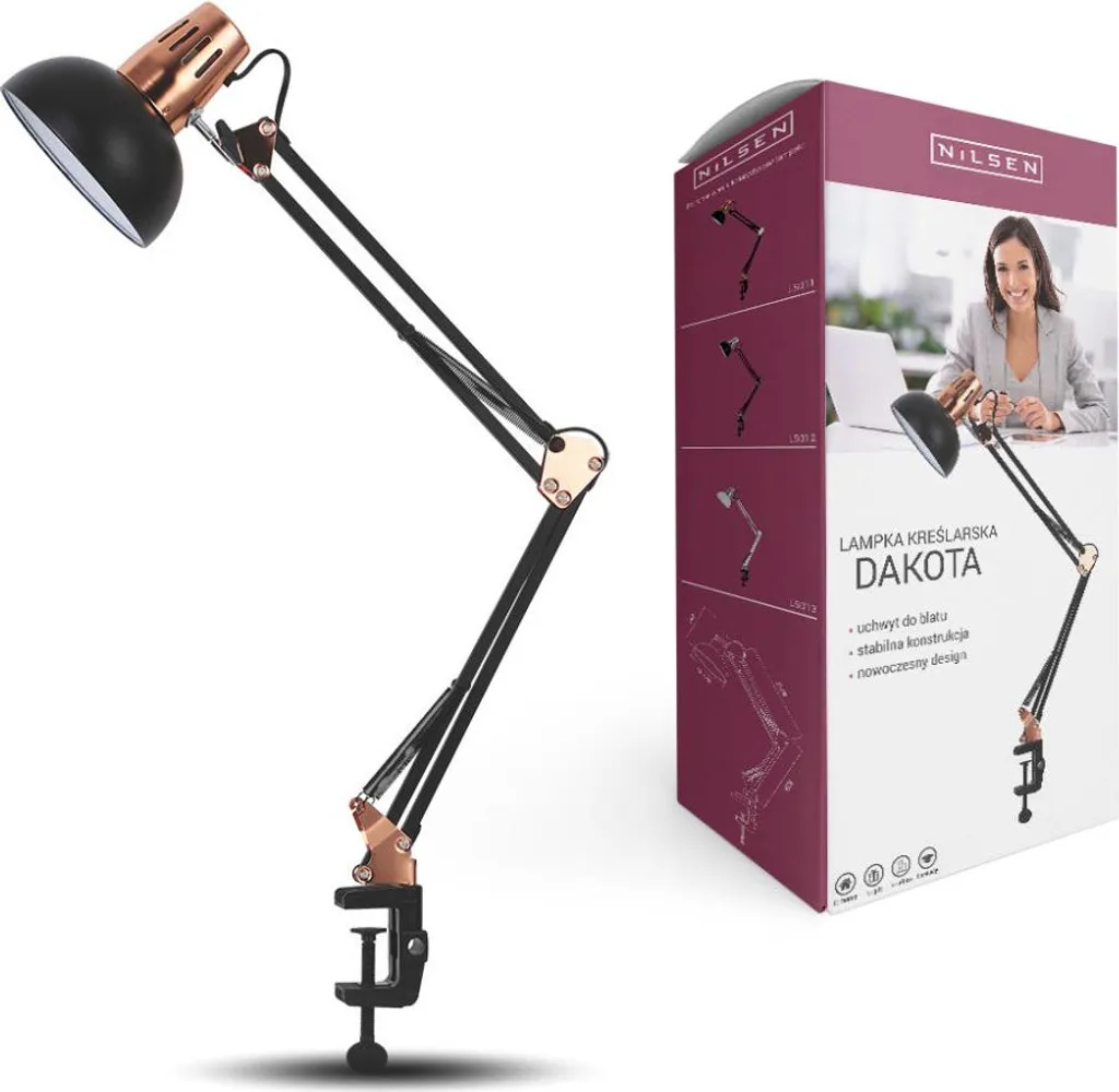 Lampada da Disegno E27 DAKOTA Rame Nero - Illuminazione Scrivania Retro