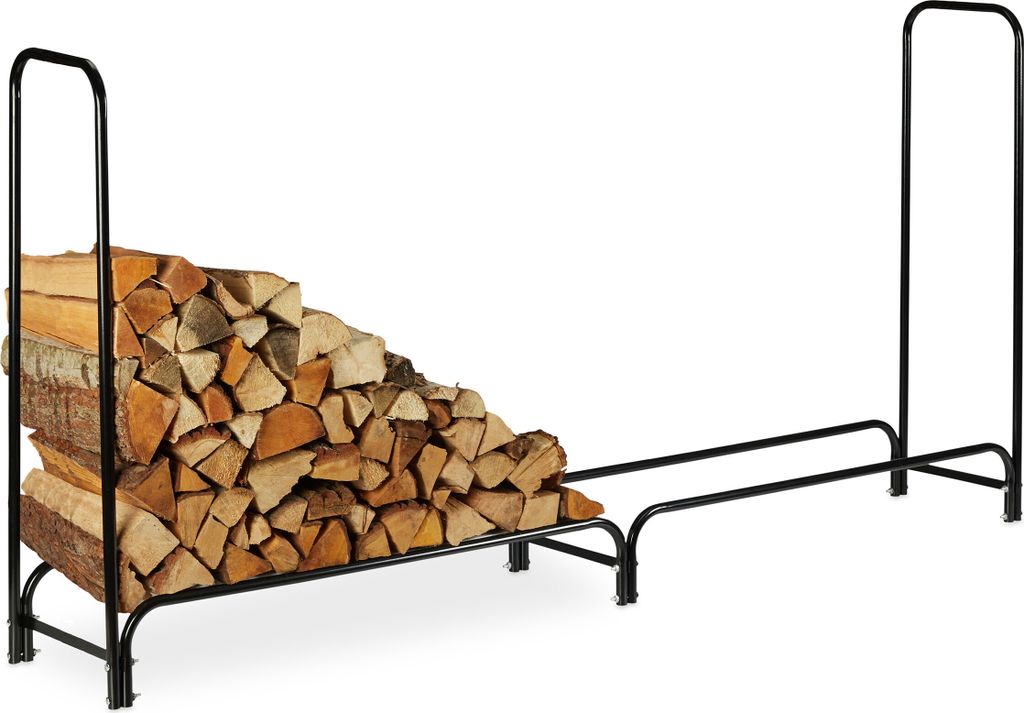 Relaxdays Kaminholzregal, extra breit, für großen Holzvorrat, Kaminholzständer, Metall, HxBxT 122 x 245 x 40 cm, schwarz