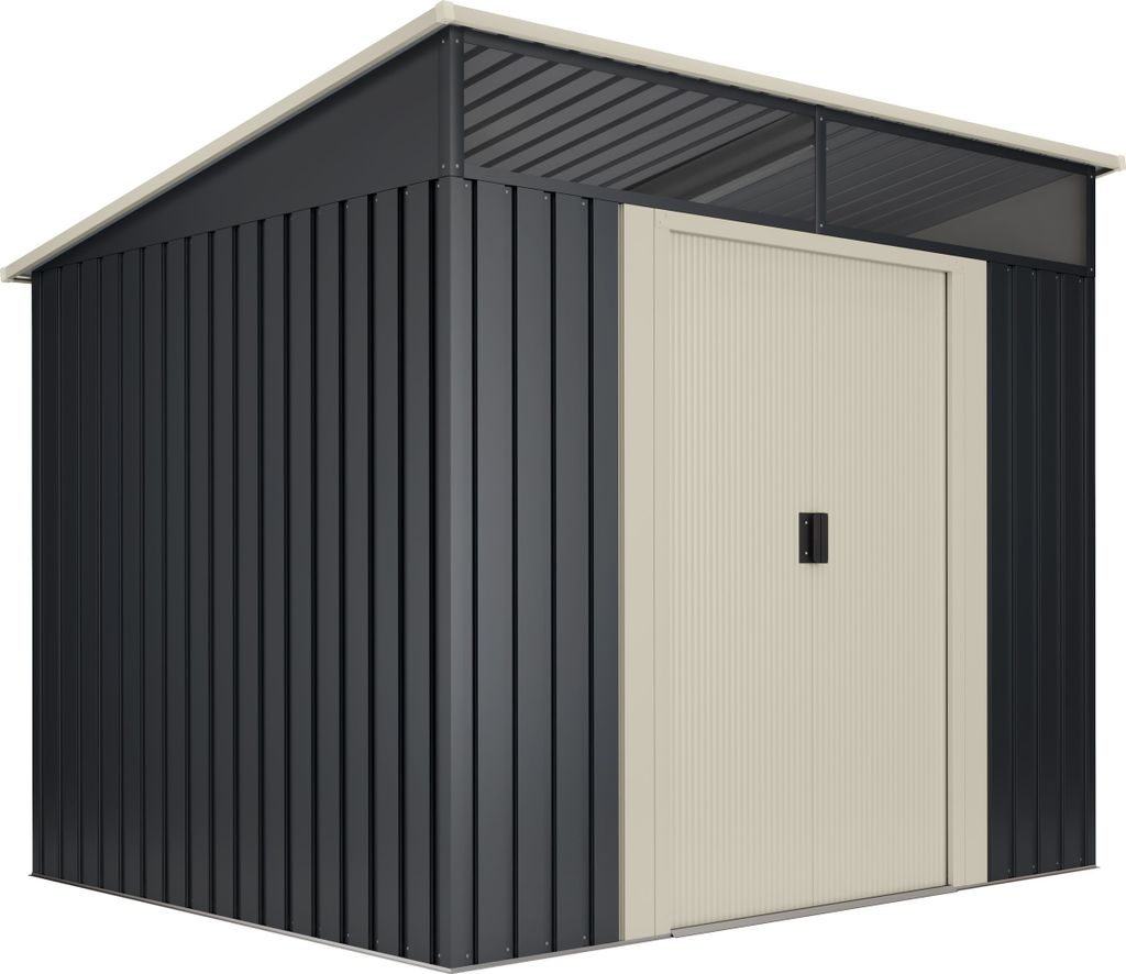 Wasabi - Metall Gerätehaus 4,6 m² Stark mit Fenster - Doppeltür-Schiebetür - Flachdach - Außenhäuschen - Lager- und Aufbewahrungsschuppen