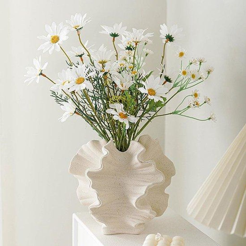 Keramische moderne beige Scandinavische stijl vaas, bohemische bloemenvaas voor woonkamer, kantoor, landhaus.