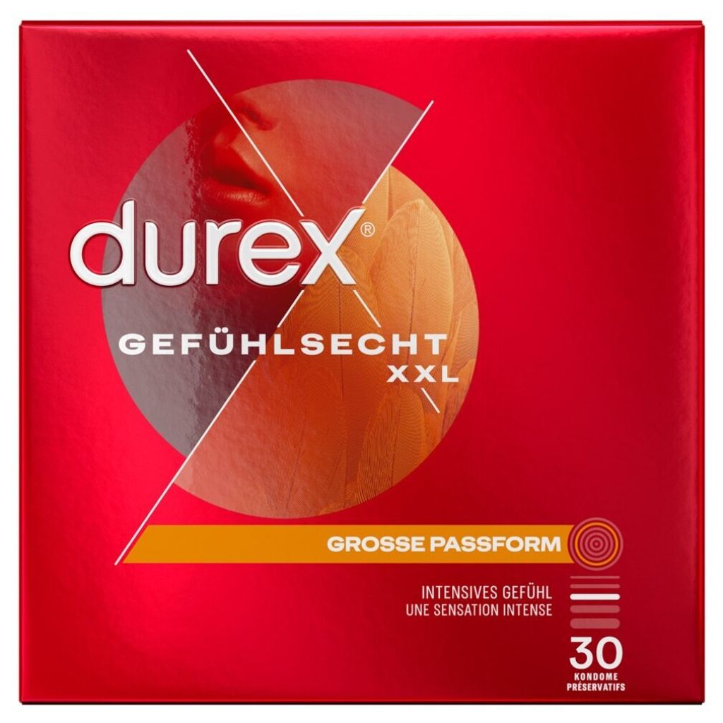 Durex Gefühlsecht XXL, Männliches Kondom, weich, Produktbild 