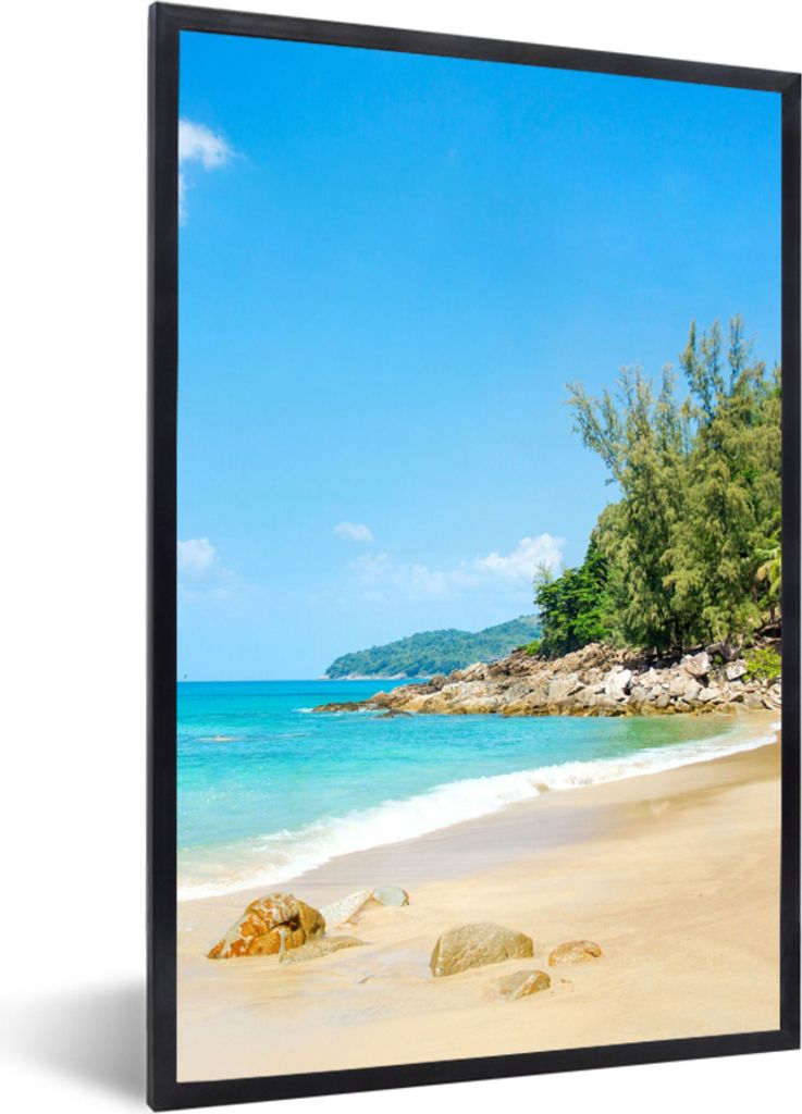 MuchoWow Gerahmtes Poster Strand - Meer - Pflanzen - Tropisch 40x60 cm - Poster mit Schwarzem Bilderrahmen Wandposter Rahmen Foto Bilder - Papier...