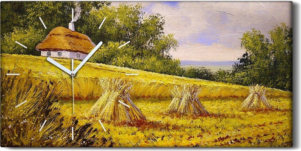 Leinwand Wanduhr Wandkunst Uhr Geräuschlos 60x30 Malerei Hütte auf dem Land - weiße Hände