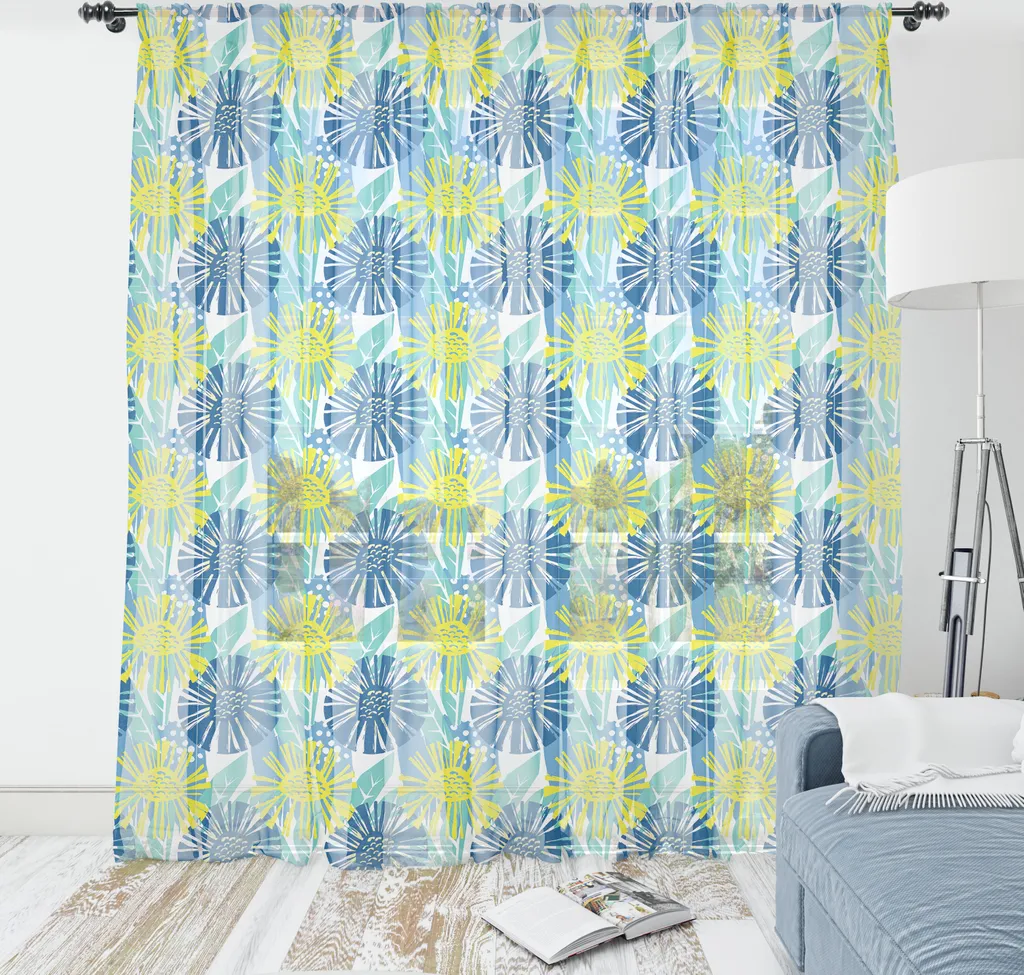 Décoration murale pour chambre ou salon : tapisserie fleurie bleu ciel