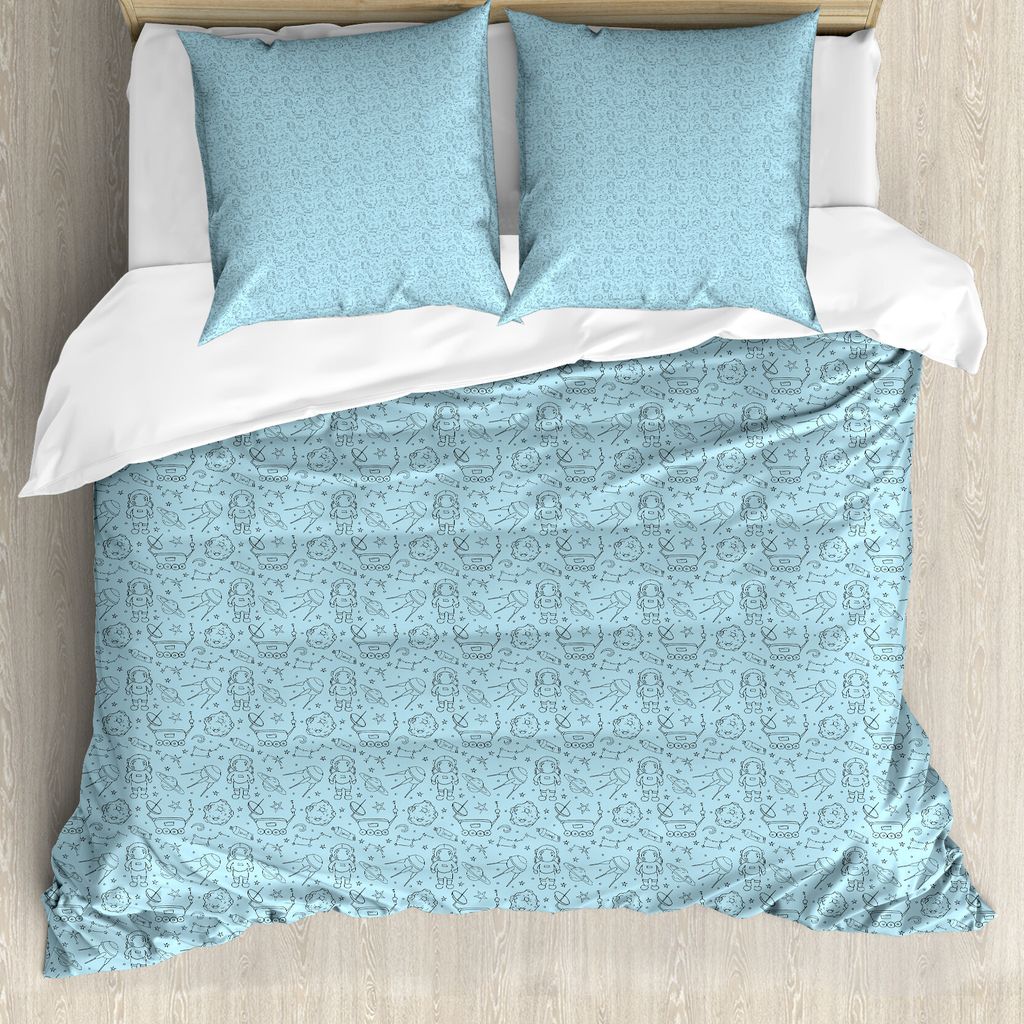 ABAKUHAUS Universum Bettbezug Set für Einzelbetten, Doodle Stil-Raumobjekt, Milbensicher Allergiker geeignet mit Kissenbezug, 155 cm x 220 cm - 80...