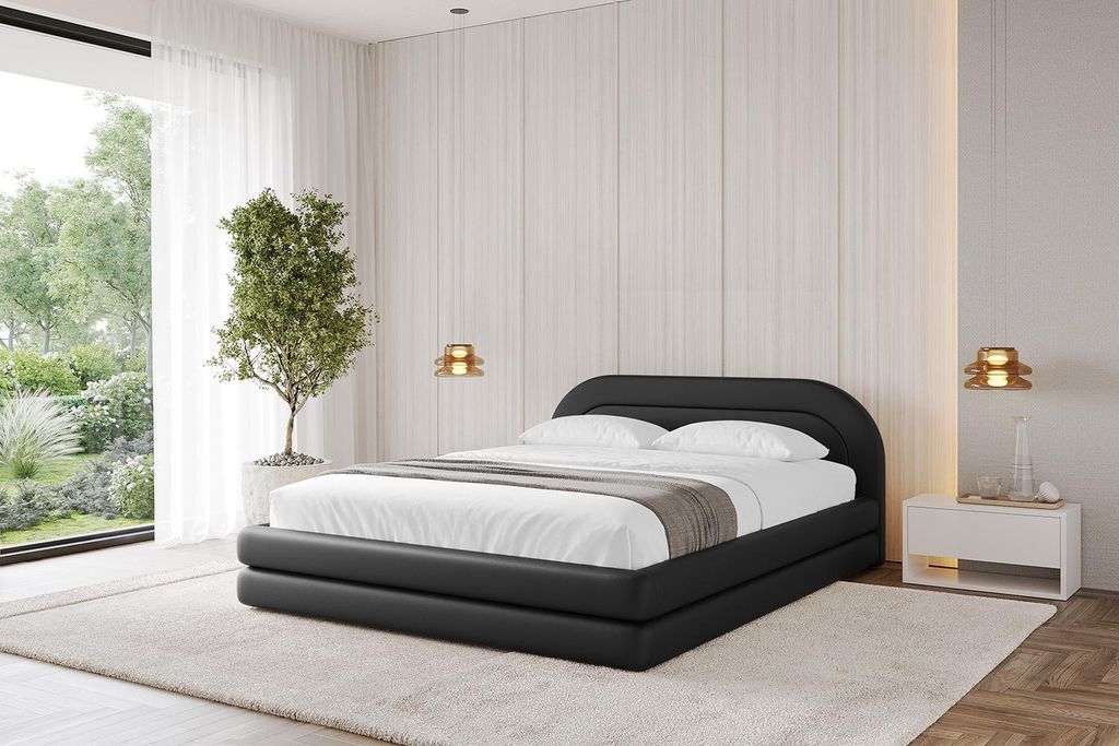 ALTDECOR Polsterbett mit Bettkasten - LERIS-v1 200x200 Schwarz Kunstleder- Bett mit Kopfteil, Boxbett ohne Matratze, Doppelbett mit Stauraum