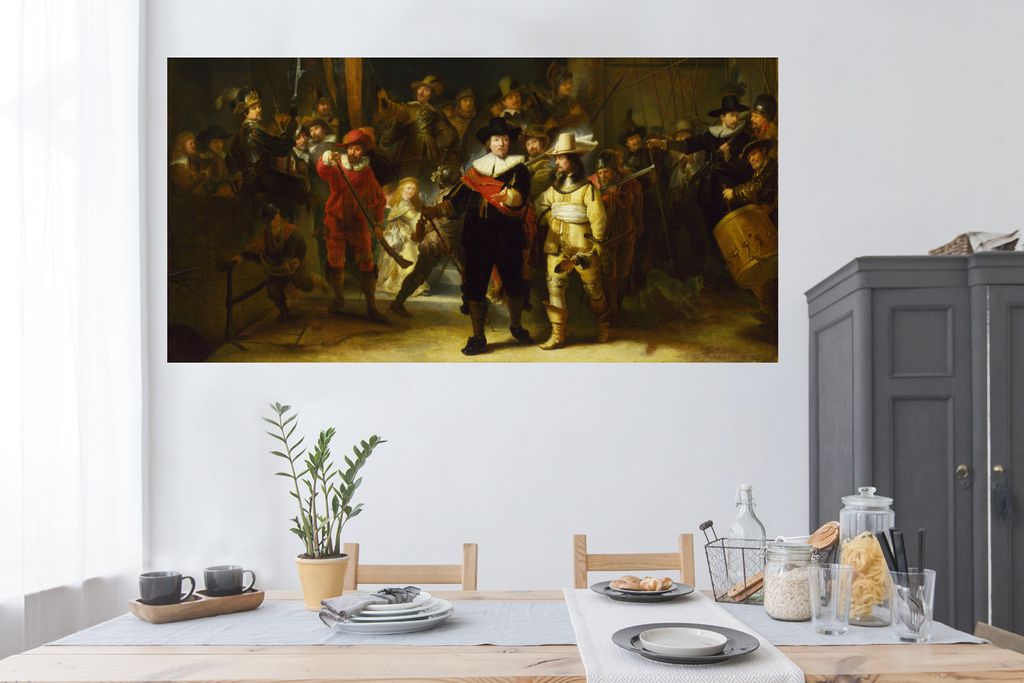 Wandtattoo Wandsticker Wandaufkleber Die Nachtwache - Rembrandt van Rijn 160x80 cm Selbstklebend und Repositionierbar