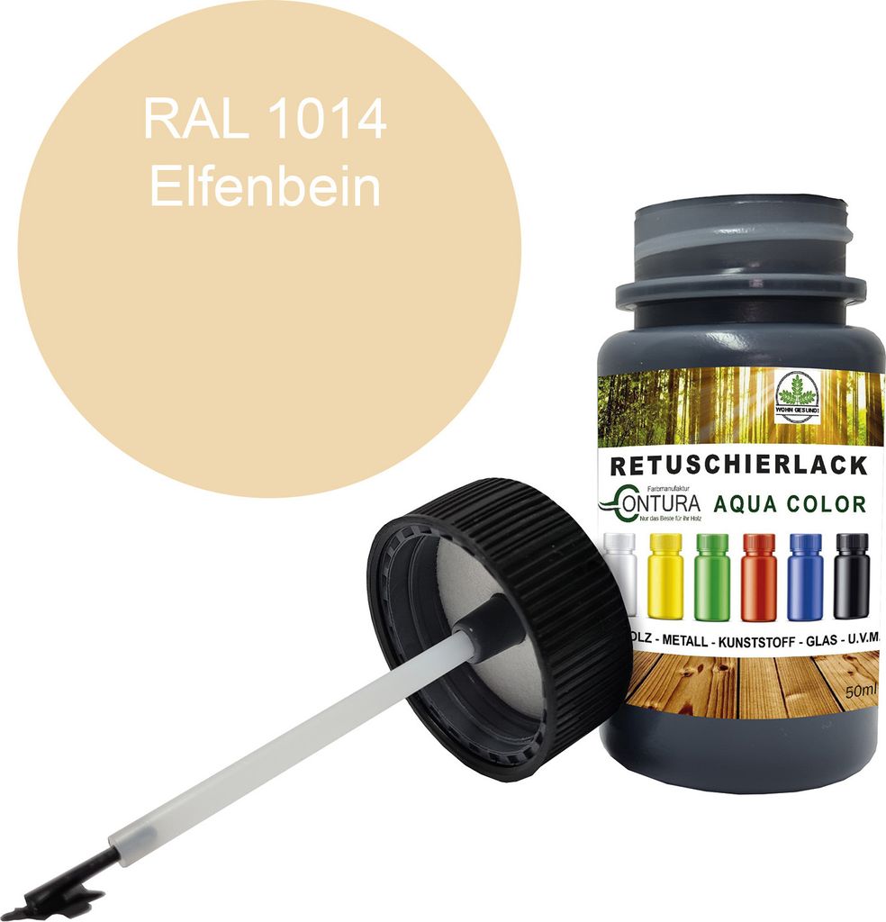 Reparaturlack Lackstift RAL Lack Pinselflasche 50ml. Farbe Holz Metall Möbel Auto Bad Retuschierlack - RAL 1014 Elfenbein