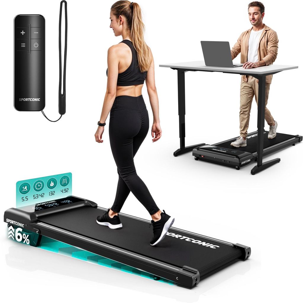 Sportconic Walking Pad Laufband - 1-6km/h, leise & kompakt, mit 6% Steigung & LED-Display