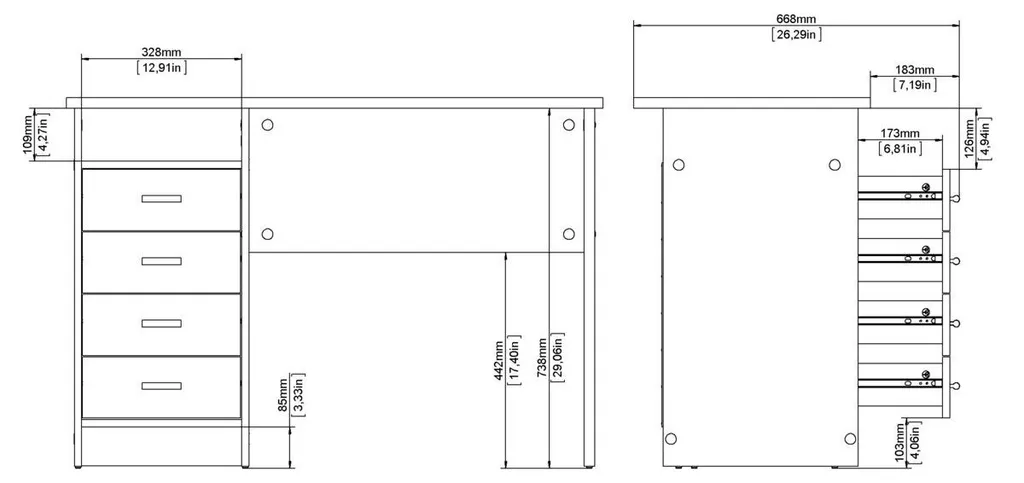 Bureau de travail avec rangements FUNCTION - Table de bureau 110cm chic - 10