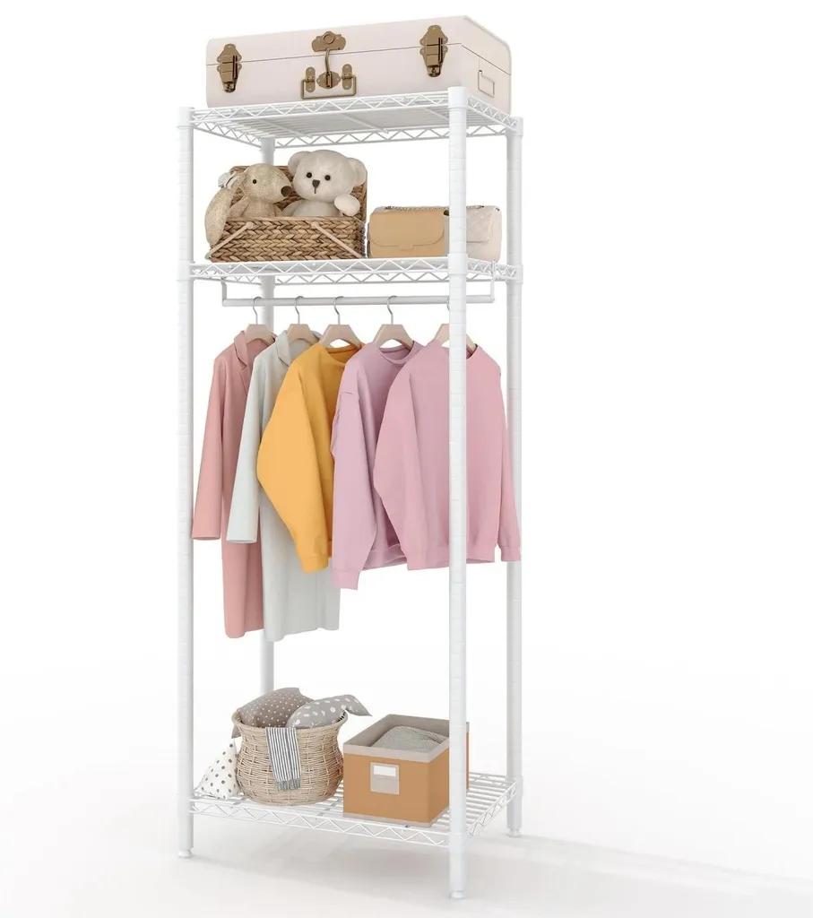 Porte-vêtements robuste pour gagner de la place avec 3 étagères métal