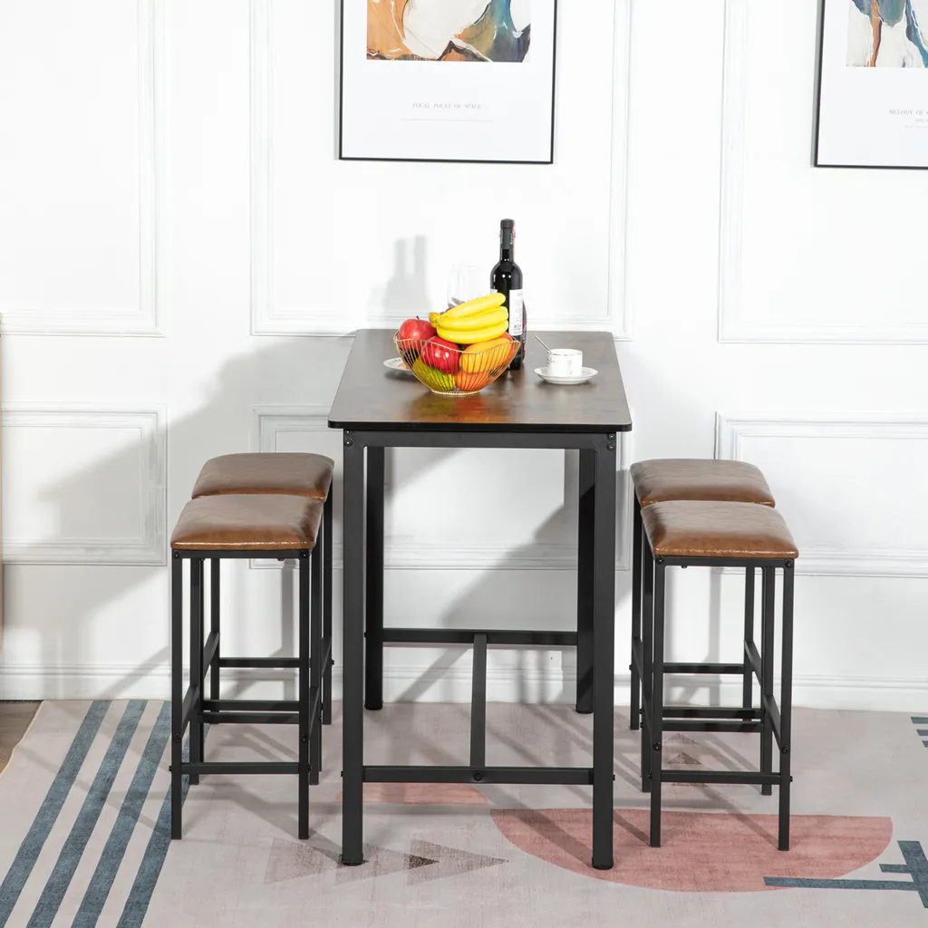 Table Haute de Cuisine et 4 Tabourets Industriels Ensemble Complet - 2