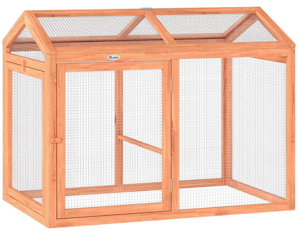 Hühnerstall Freilaufgehege mit Sitzstange Doppeltüren, aus Holz und Metall, für 2 Hühner, 104 x 70,5 x 84 cm Orange
