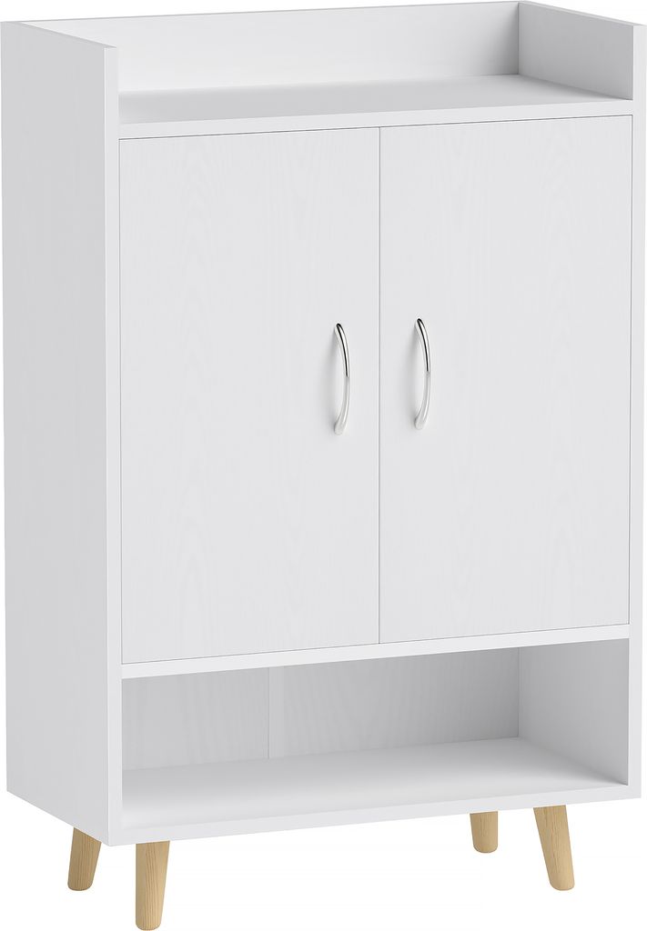 HOMCOM Schuhschrank, Schuhregal mit Türen und Regalen, für 12 Schuhe, moderne Schuhkommode, Schuhablagen für Flur und Eingangsbereich, Massivhol...