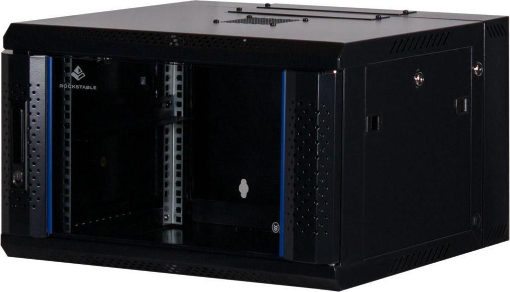 Rockstable 6HE Netzwerkschrank, Serverschrank - 19 Zoll Wandmontage - (BxTxH) 600x600x370mm mit Glastür - Schwarz - Abschließbar - Vormontiert - ...