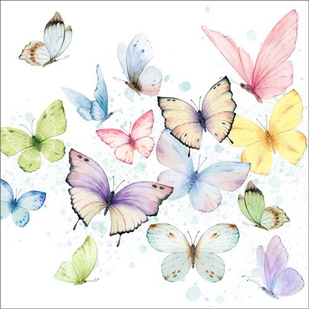 20 Servietten Soft Whisper - Schmetterlinge auf mint 33x33cm