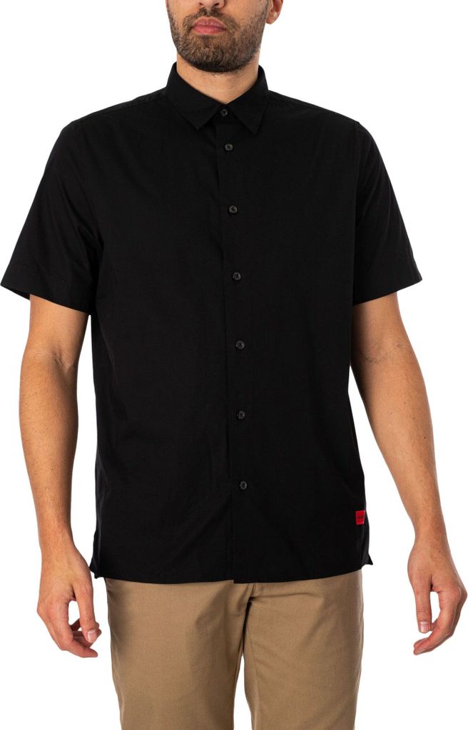 HUGO Ebor gerades Kurzarmhemd, Schwarz M