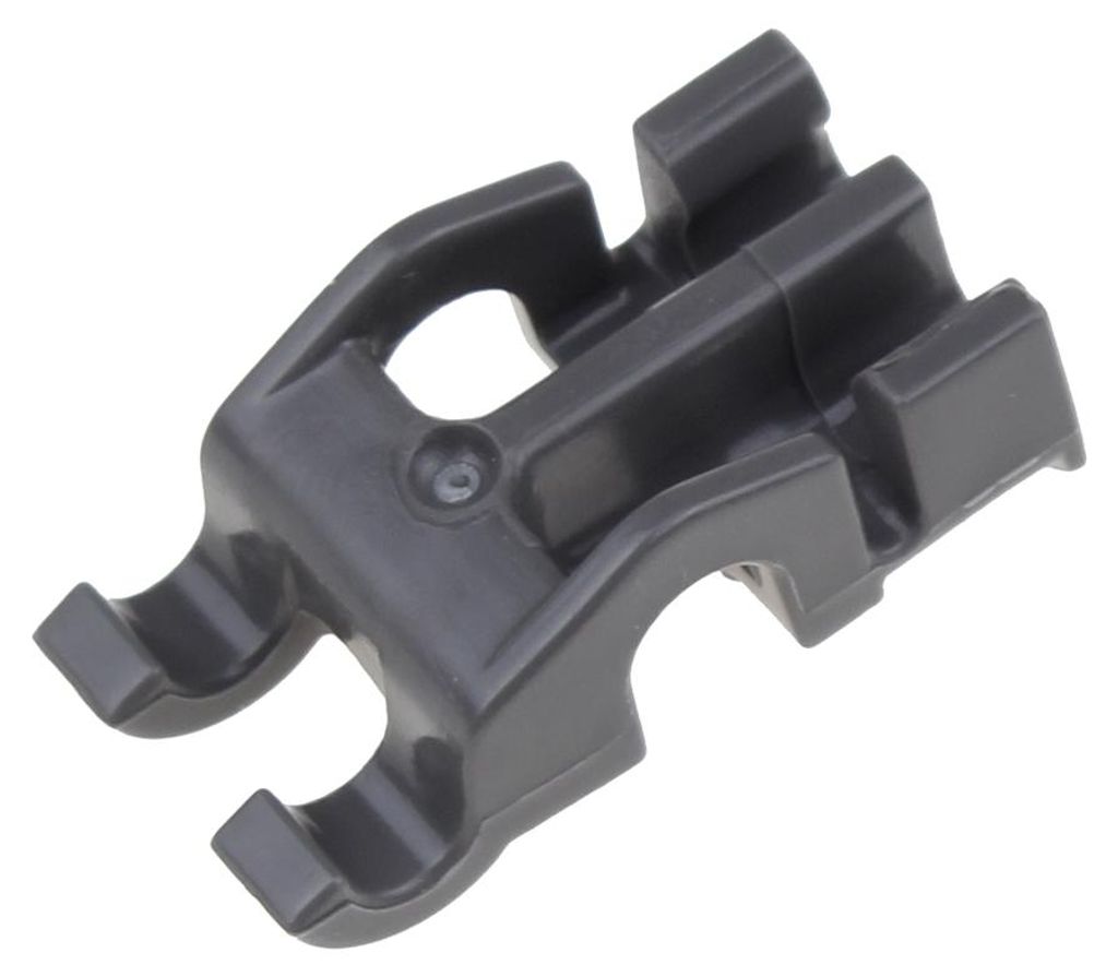 A single, dark gray plastic part against a white background.