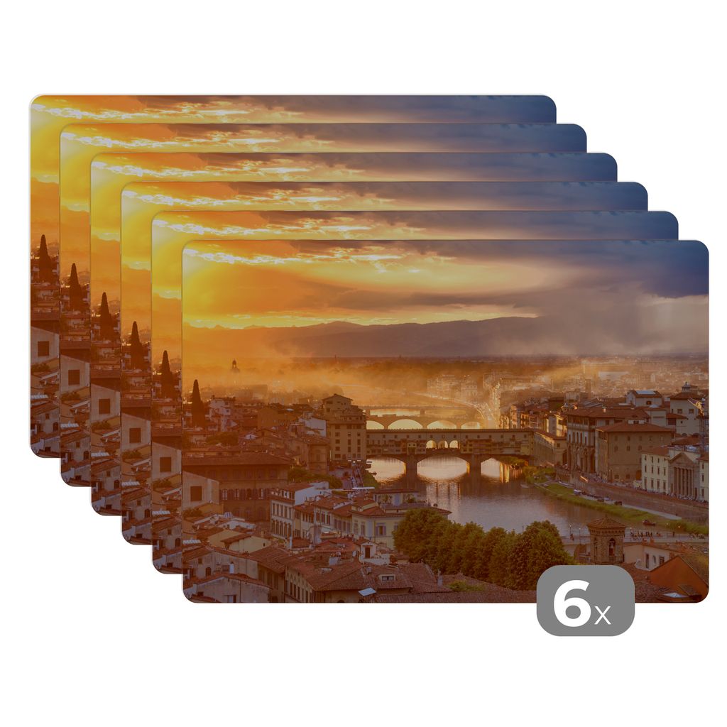 KitchenYeah Platzsets 6er Set Tischset abwaschbar Platzdecken 45x30 cm Italien - Nebel - Sonnenaufgang - Florenz - Tischmatte Platzmatte Unterset...