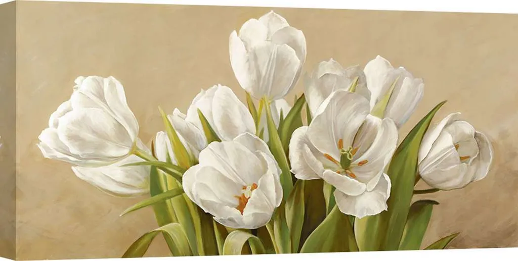Grand tableau Tulipes blanches 140x70 cm sur toile Serena Biffi