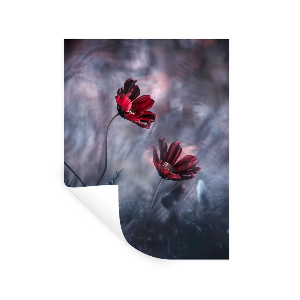 MuchoWow Wandtattoo Wandsticker Wandaufkleber Blumen - Rot - Pflanzen - Natur 90x120 cm Selbstklebend und Repositionierbar - Faltenfrei