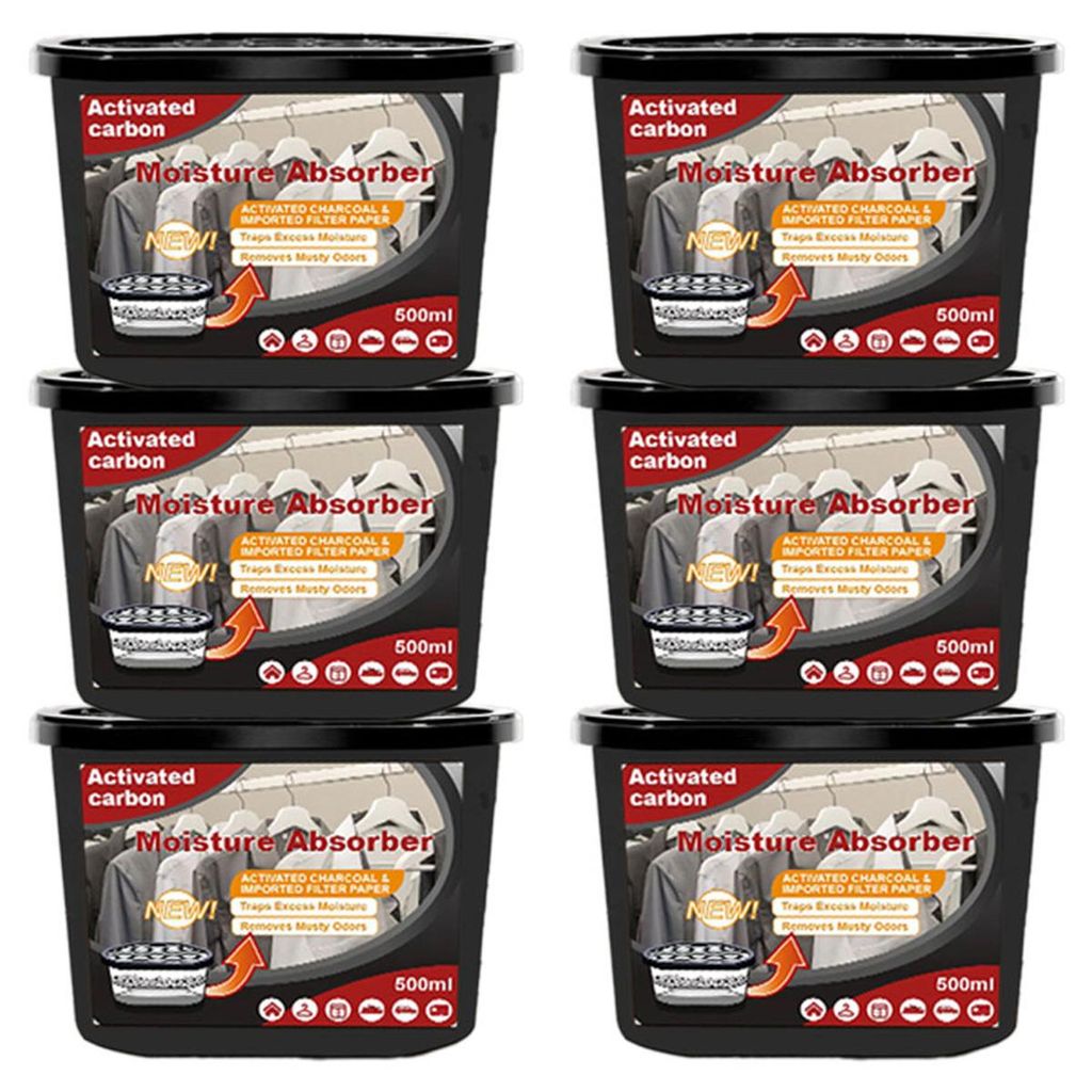 6er-Pack Feuchtigkeitsabsorber, 500 ml, geruchsbeseitigender Feuchtigkeitsabsorber-Eimer für Schränke, Badezimmer, Küchen und Boote
