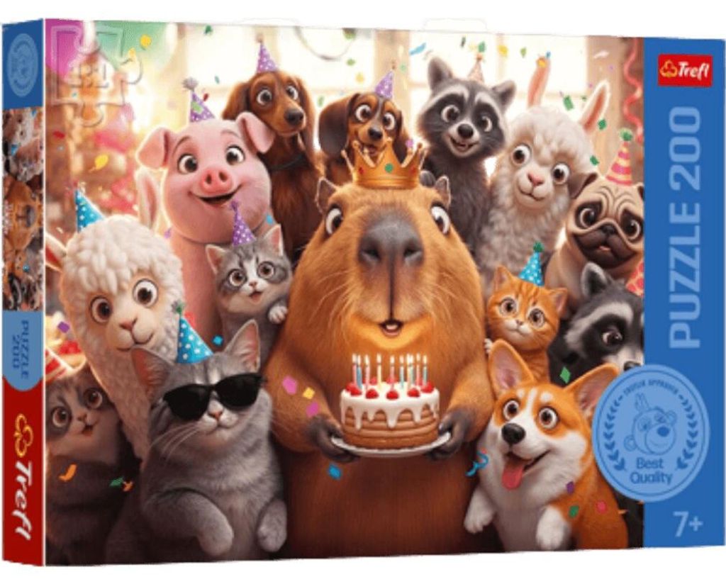 TREFL Puzzle Kapybara a narozeninový dort 200 dílků