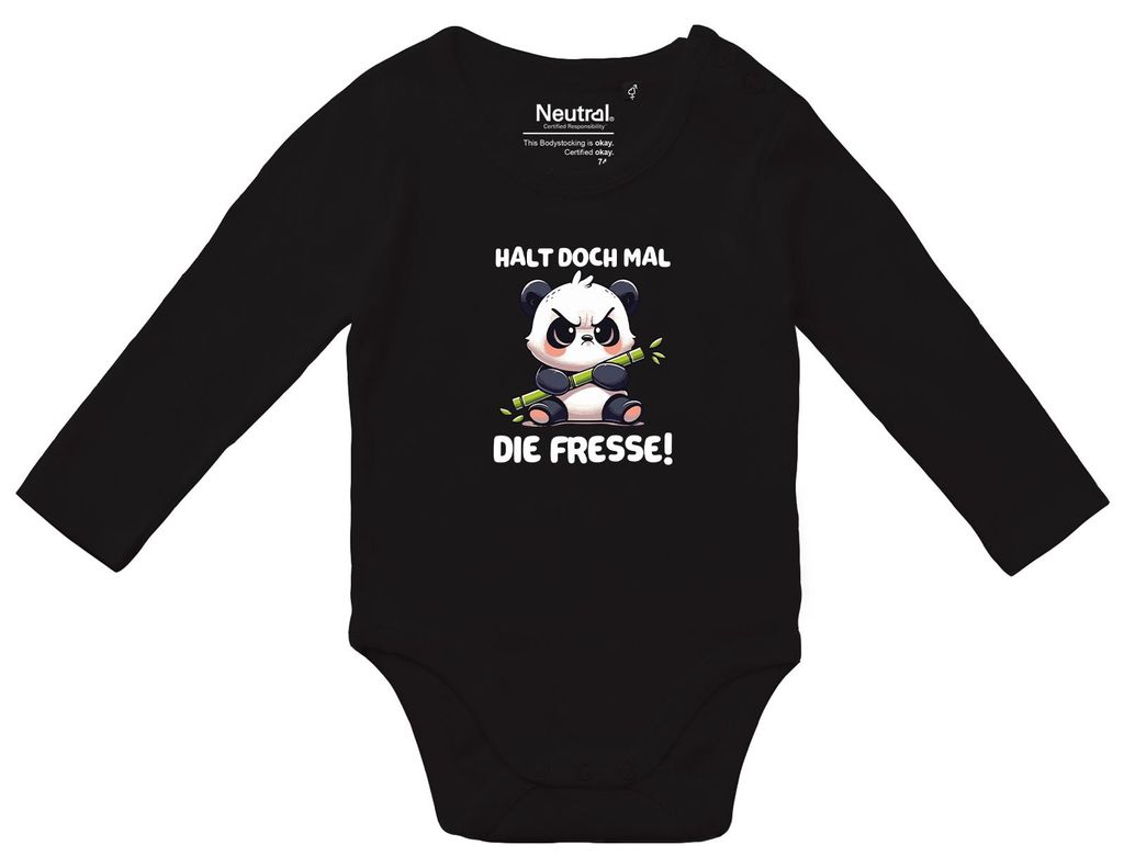 Huuraa Baby Body Halt die Fresse grimmiger Panda 74 Black Baumwolle Fairtrade Langarmbody Geschenkidee