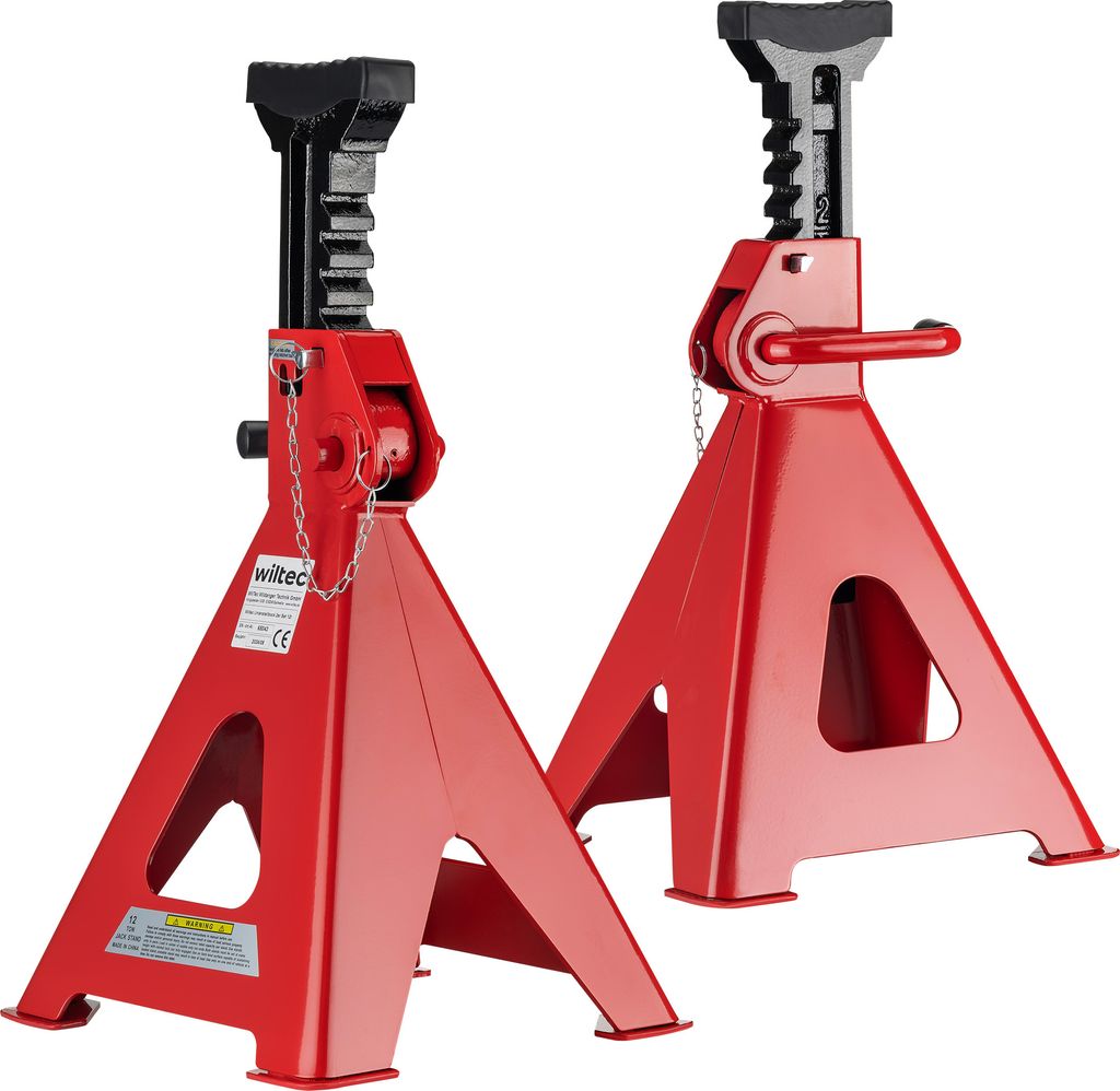 Wiltec Unterstellbock 2er Set, Stützbock bis 12 t, Böcke höhenverstellbar 49-75 cm, Arbeitsbock mit Sicherungsbolzen, Auto Bock rutschfestes Gummi