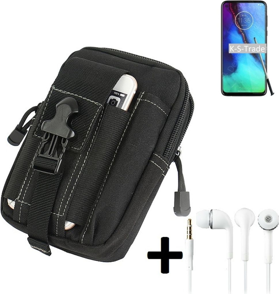 K-S-Trade Gürteltache + Kopfhörer kompatibel mit Motorola Moto G Stylus Gürtel Tasche Holster Schutz Hülle Handy Hülle schwarz inkl.